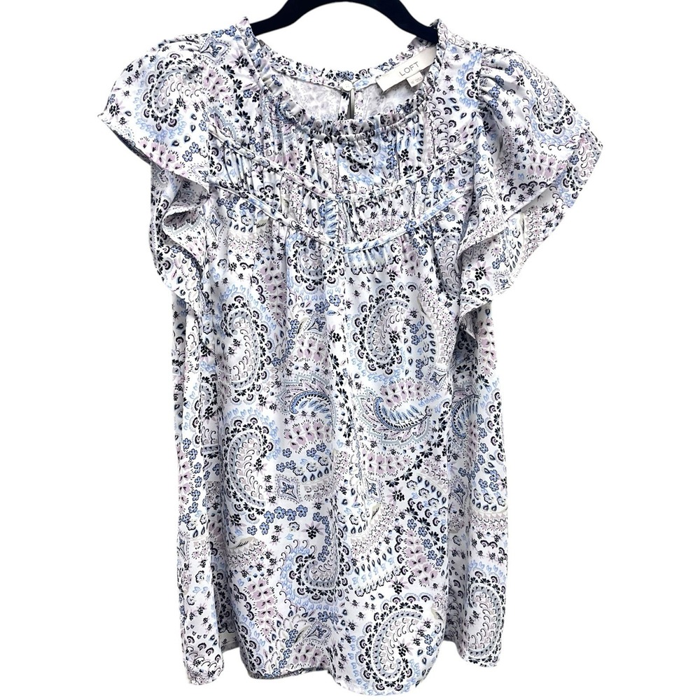 Loft Women's Size XS Pastel Paisley Sleeveless Ruffle Blouse Top